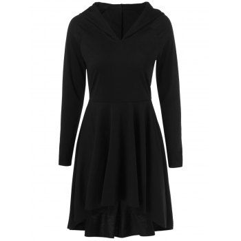[17% OFF] 2023 High Low Hooded Fit And Flare Dress In BLACK | DressLily