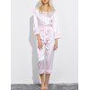 Pyjamas de nuit avec panel en dentelle avec nœud papillon - Rose Clair L