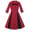 Robe trapèze vintage bloc de couleur - Rouge S