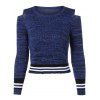 Crew Neck Heathered Cropped Cold Shoulder Sweater - ROYAL M