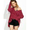 High Low V Neck Oversized Sweater - WINE RED M