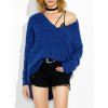 High Low V Neck Oversized Sweater - ROYAL XL