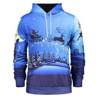 

Pocket Front Long Sleeve Christmas Hoodie, Blue
