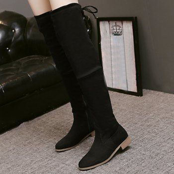 flat heel thigh high boots black