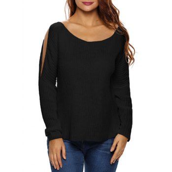 [17% OFF] 2020 Side Slit Cut Out Sweater In BLACK | DressLily