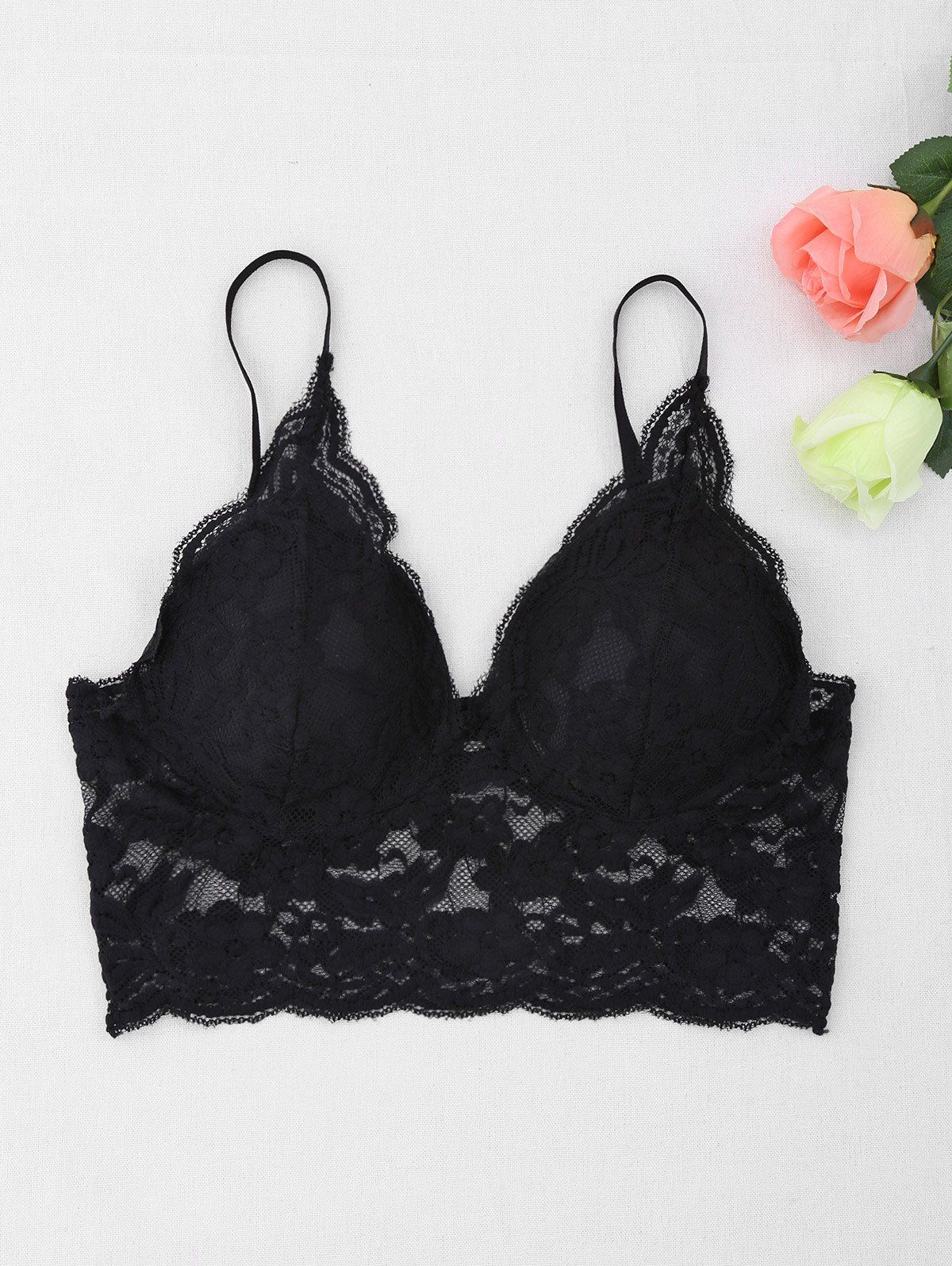 

Moulded Wireless Seamless Lace Bra, Black