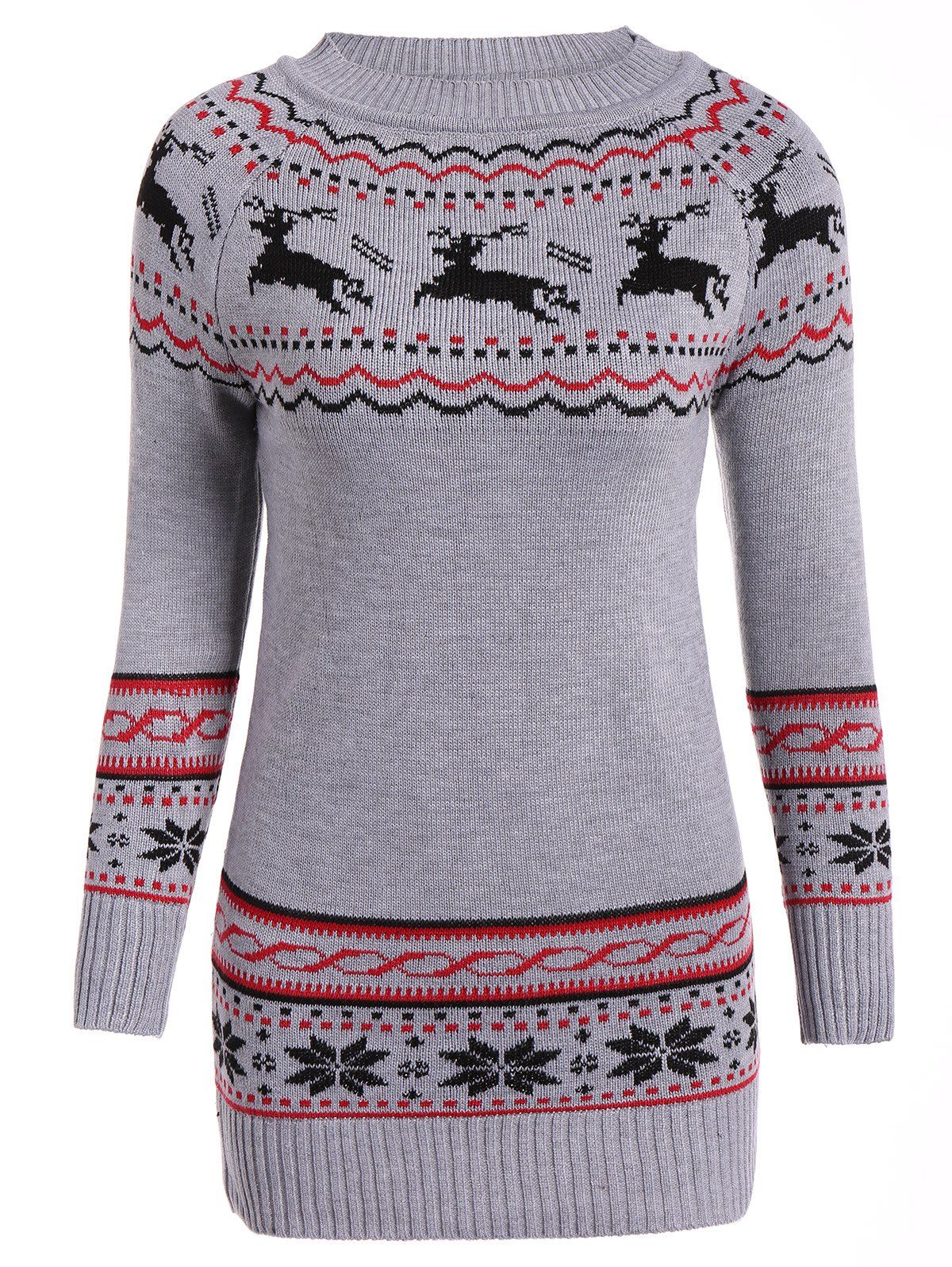 

Christmas Reindeer Pattern Tunic Raglan Sleeve Sweater, Gray