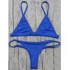 Haut de Bikinis non doublé à col plongeant +Bas lacets - Bleu L