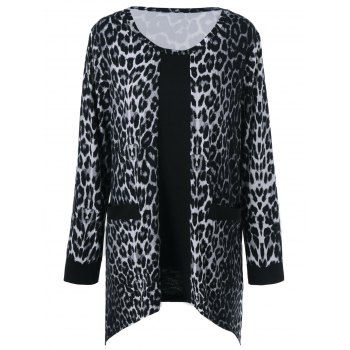 Leopard Print Three Quarter Sleeve Round Neck Blouse