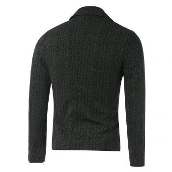 

Lapel Collar Diagonal Zip-Up Geometric Pattern Jacket, Black