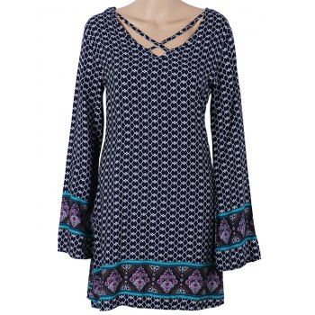 2018 Long Sleeve Paisley Printed Boho Mini Dress PURPLISH BLUE L In ...