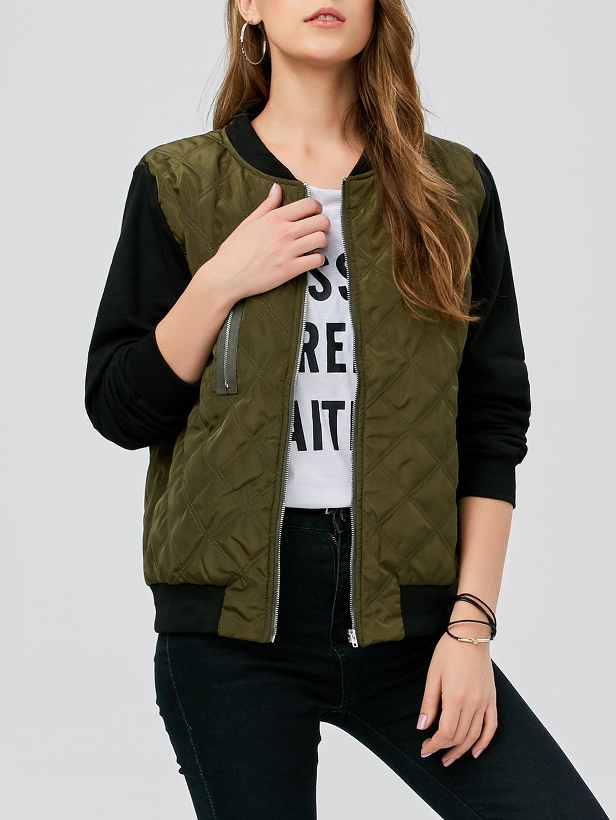 2018 Zipper Quilted Pilot Jacket ARMY GREEN XL In Jackets & Coats