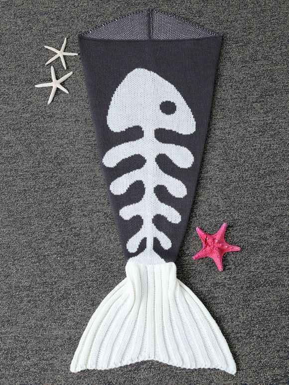 Couverture tricotée en queue de sirène à motif d'	arêtes pour bébé - Noir 