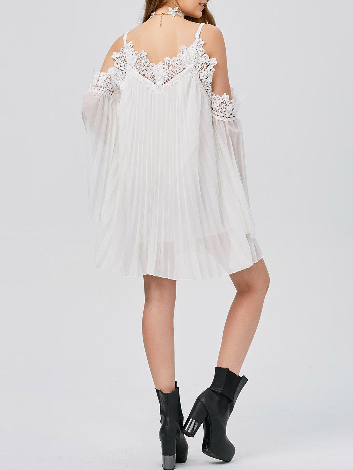 

Long Sleeve Pleated Cold Shoulder Cocktail Dress, White
