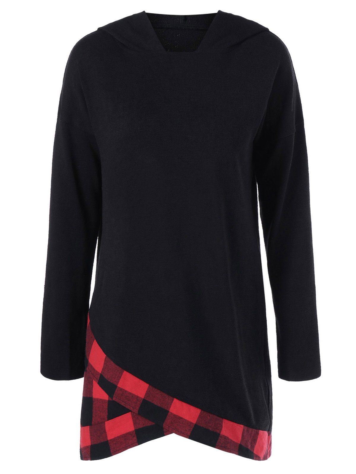 [41% OFF] 2021 Plus Size Plaid Trim Overlap Hoodie In BLACK | DressLily