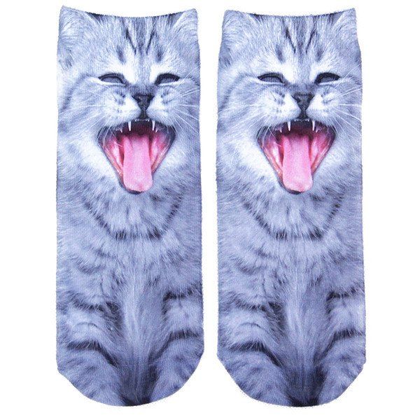 17 Off 21 Chaussettes Avec Chat Qui Baille En 3d En Gris Dresslily France