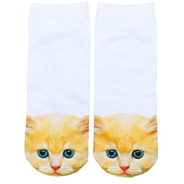 

3D Ginger Cat Head Print Crazy Socks, White