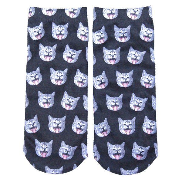 

3D Yawn Cat Head Print Crazy Socks, Deep gray