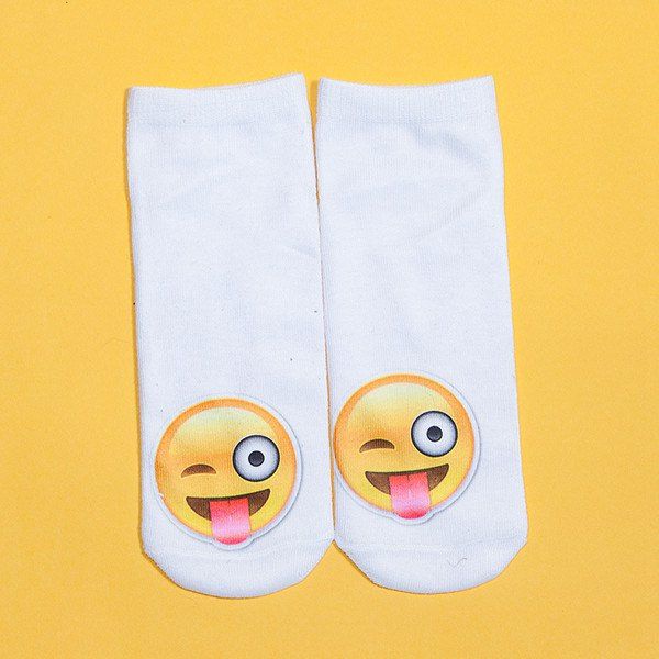 

3D Naughty Face Print Emoji Socks, White