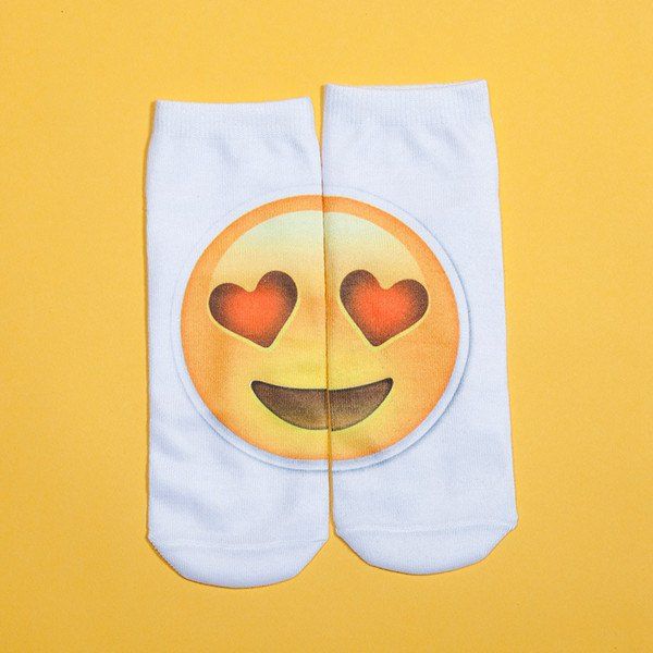 

3D Heart Shaped Eyes Big Face Print Emoji Socks, White