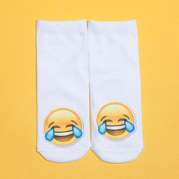 

3D Crying Face Print Emoji Socks, White