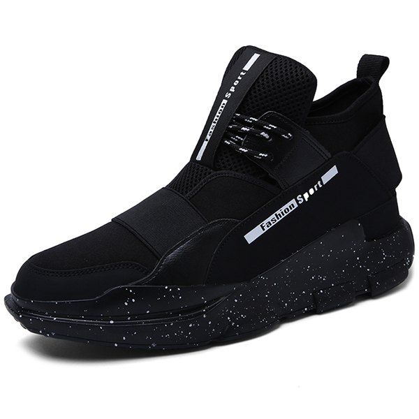 

Lace Up Stretch Fabric Athetic Shoes, Black