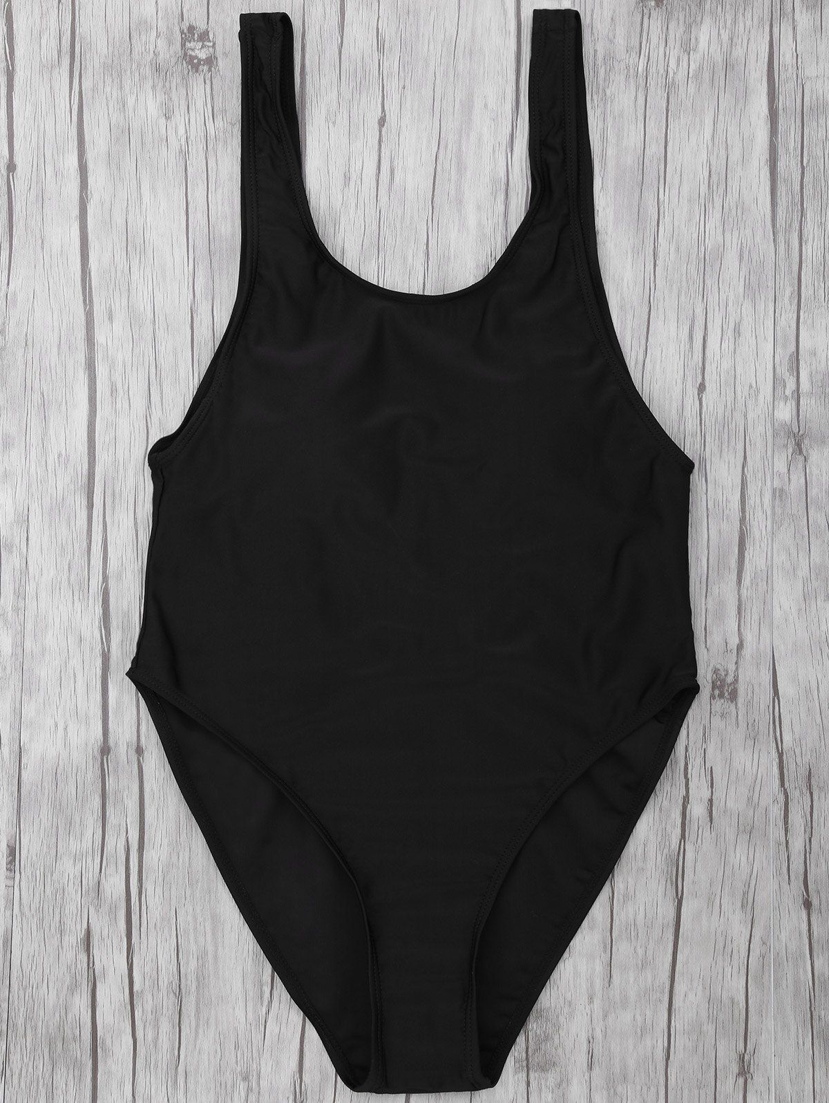 

Drop Armhole High Cut Backless Swimsuit, Black