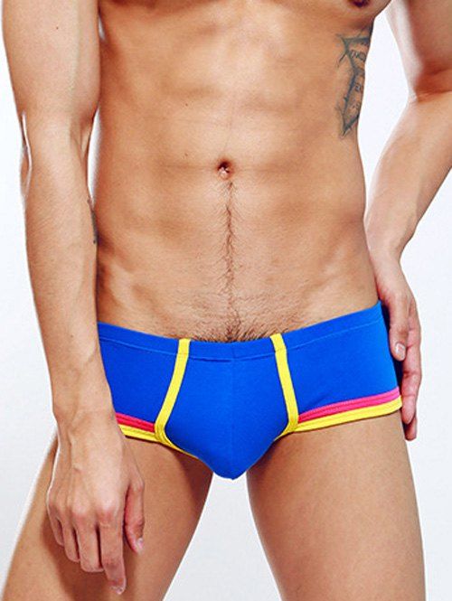 Caleçon de boxers taille basse à rayures contrastantes avec coutures en U - Bleu L