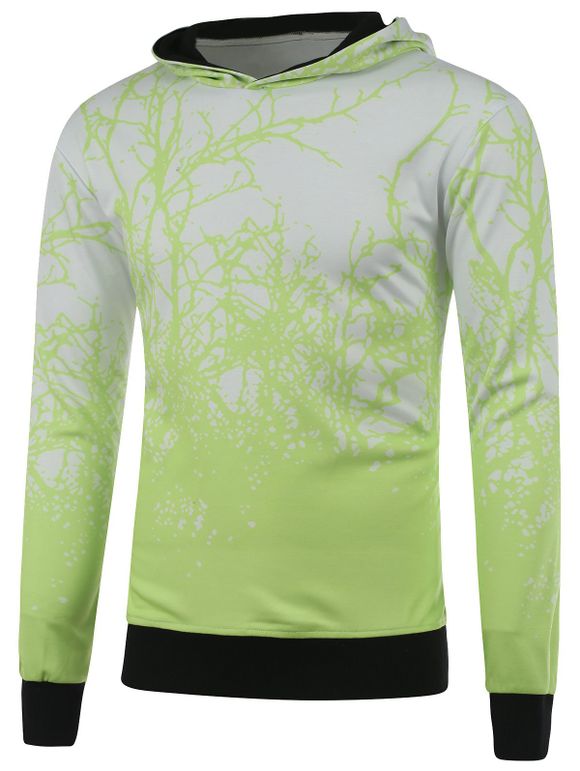 Sweat a capuche avec motif branches arbres 3D - Vert Jaune L