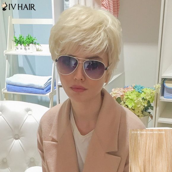 Siv Cheveux courts Oblique Bang Shaggy Perruque - Brun d'Or avec Blonde 