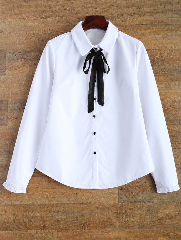 À manches longues Bow Tie Fleece Chemise doublée - Blanc L