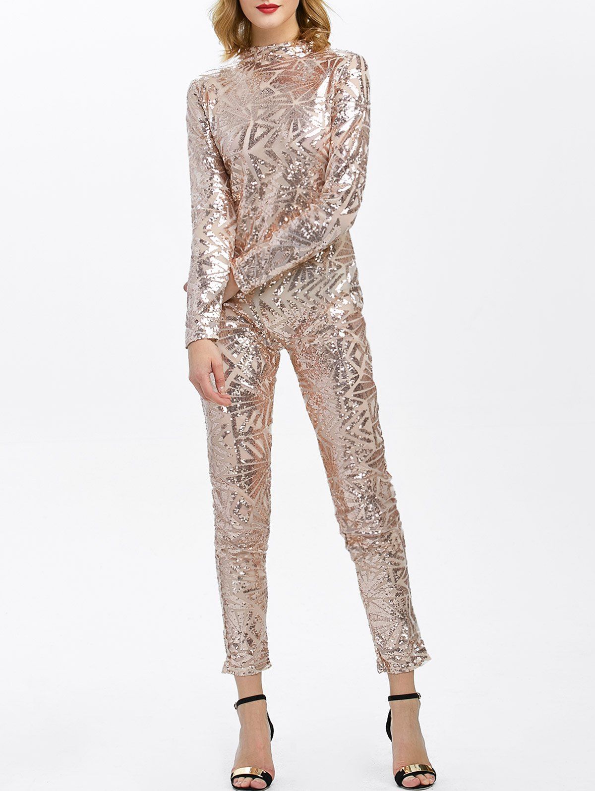 champagne sequin jumpsuit