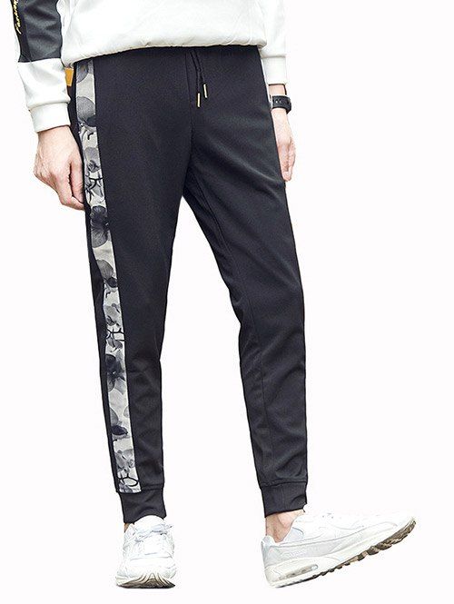 

Drawstring Pocket Side Panel Jogger Pants, Black
