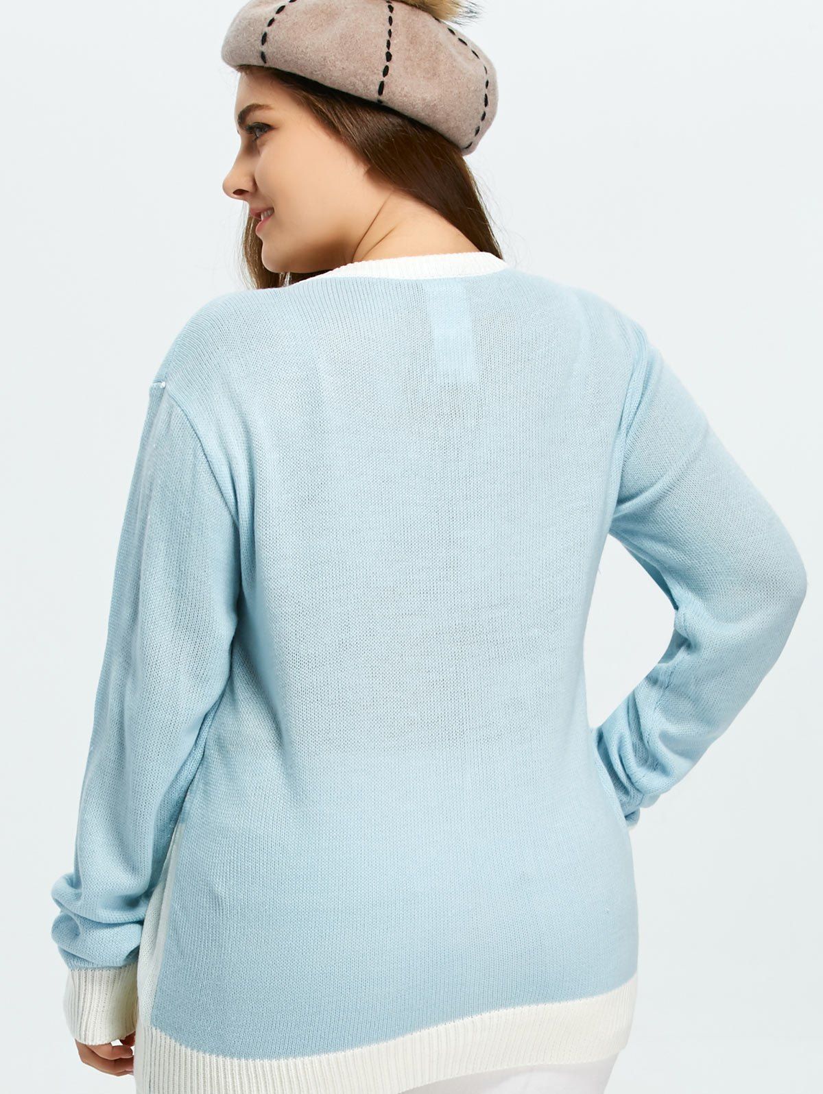 2018 Funny Snowman Pattern Christmas Cute Plus Size Sweater SKY BLUE XL