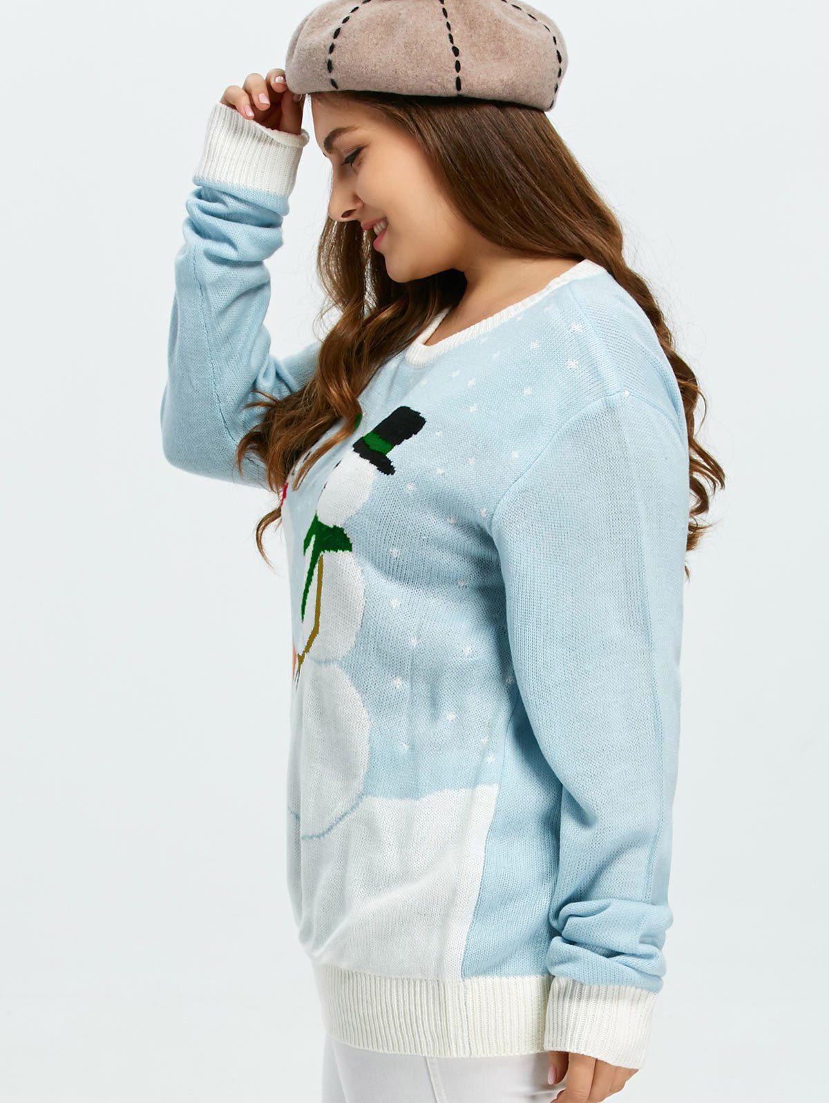 2018 Funny Snowman Pattern Christmas Cute Plus Size Sweater SKY BLUE XL