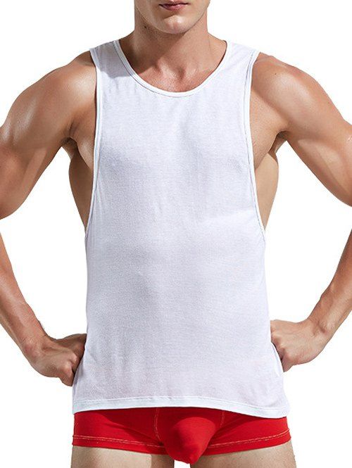 2018 Open Side Racerback Plain Tank Top WHITE XL In Men's Tank Tops