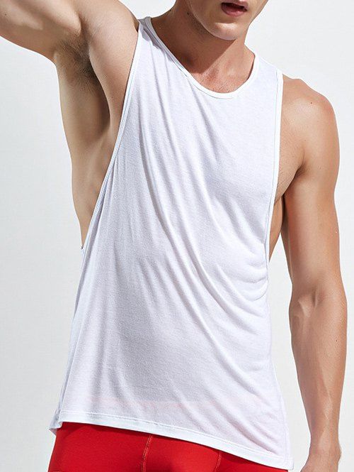 2018 Open Side Racerback Plain Tank Top WHITE XL In Men's Tank Tops