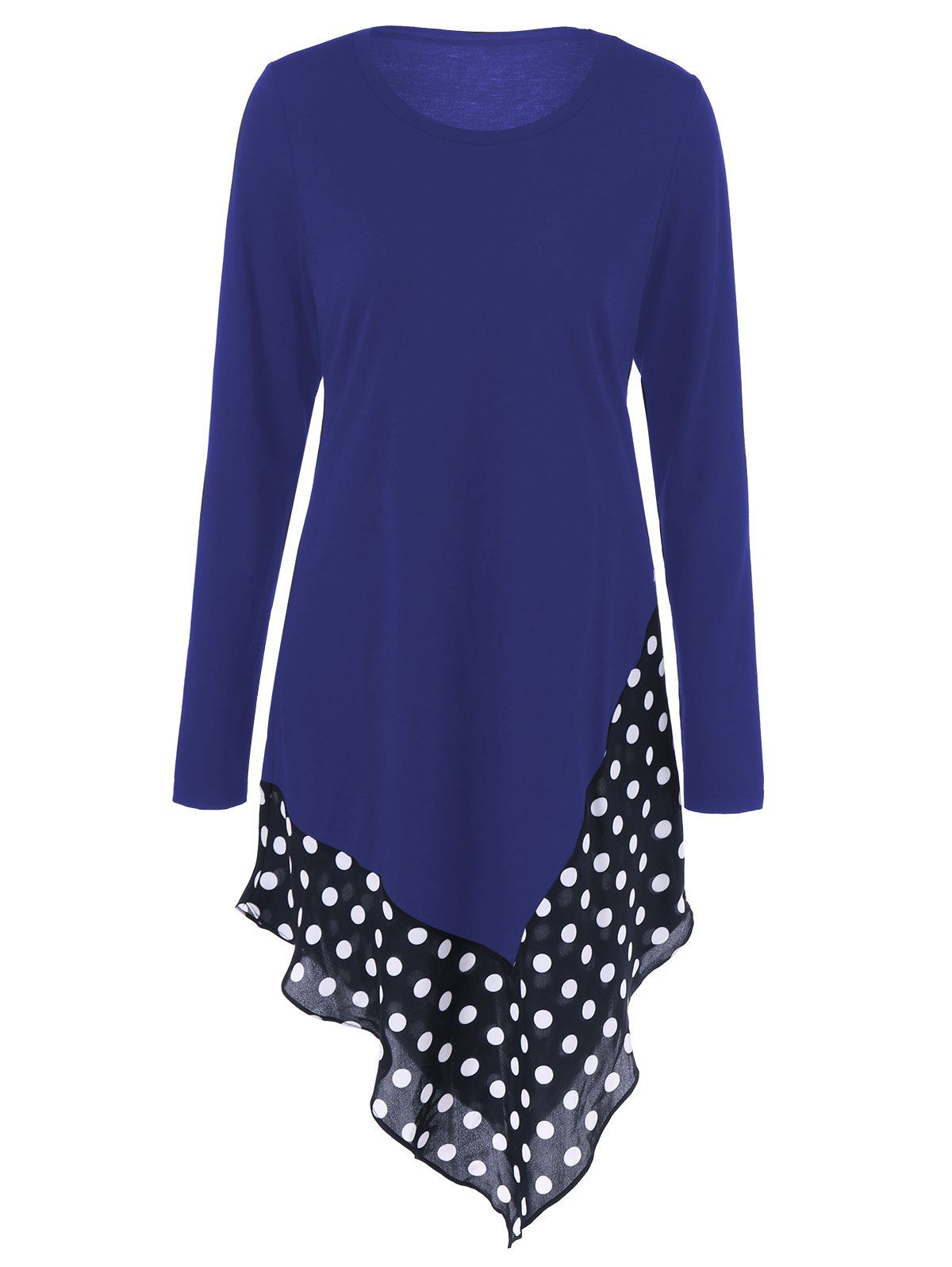 

Asymmetrical Polka Dot Long Sleeve Tee, Blue