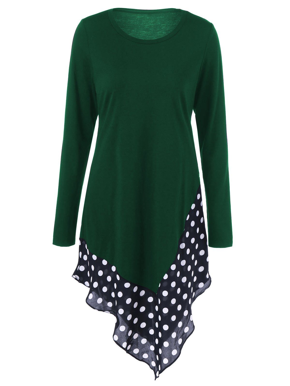 

Asymmetrical Polka Dot Long Sleeve Tee, Green