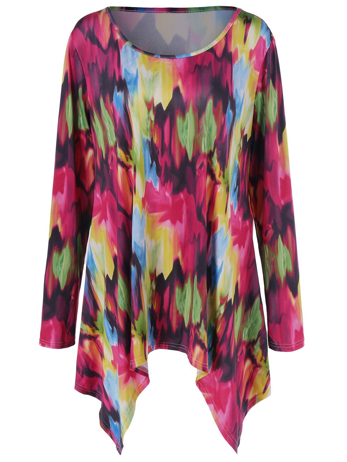 

Plus Size Tie-Dye Asymmetrical Tee, Tutti frutti