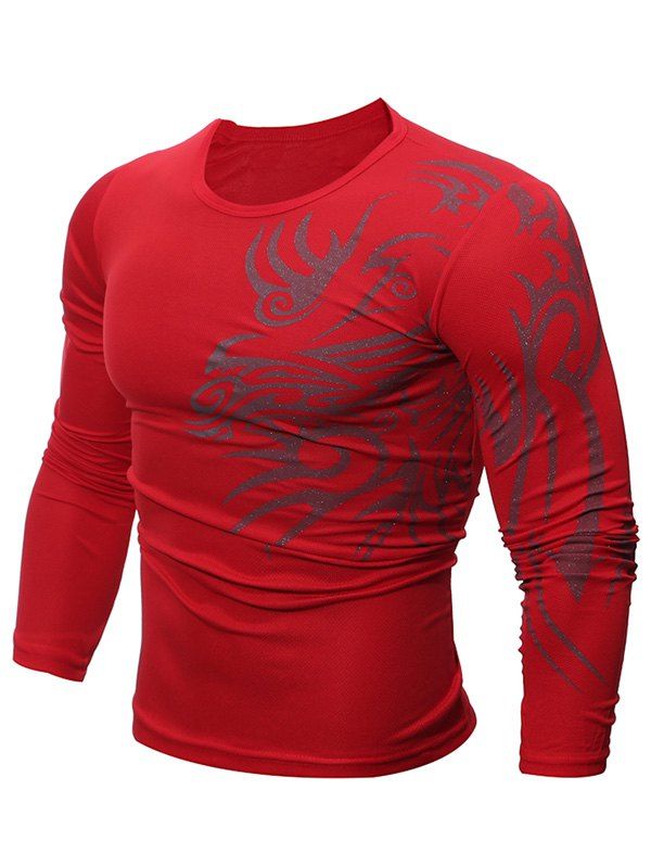 

Round Neck Tattoo Print T-Shirt, Red