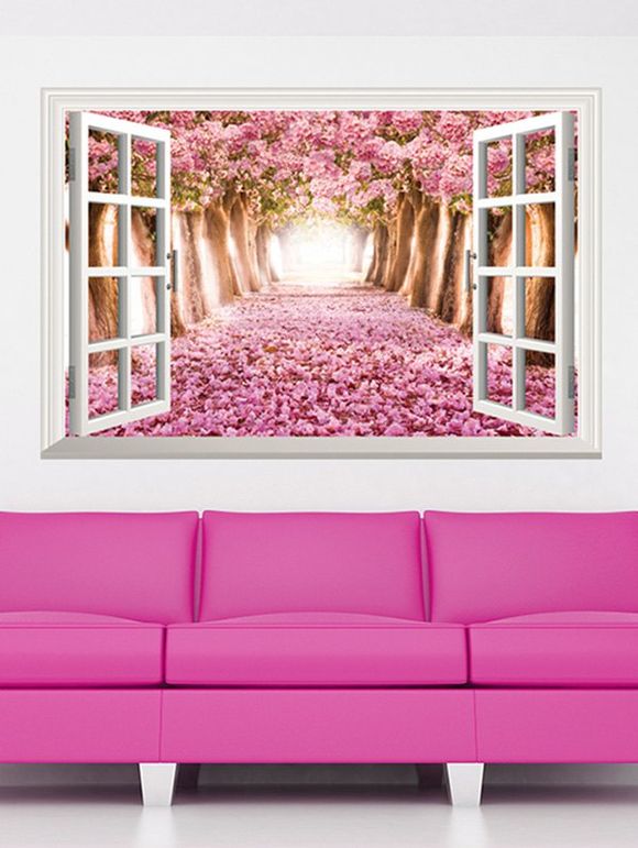 Stickers de mur a fenêtre avec fleurs en 3D amovible pour décoration de maison - Rose 