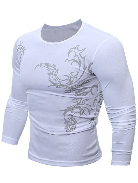 T-shirt respirable imprimé de tatouage à col rond - Blanc L