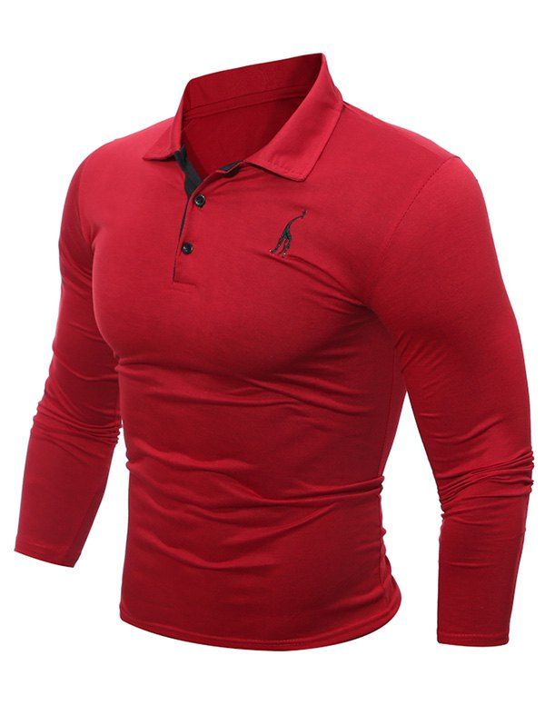 

Long Sleeve Buttoned Number Patch T-Shirt, Red