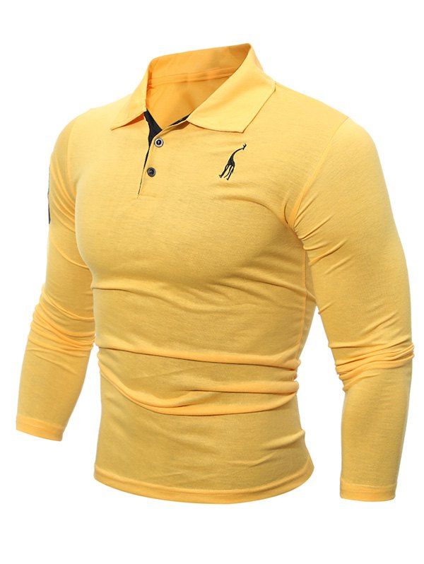 

Long Sleeve Buttoned Number Patch T-Shirt, Yellow
