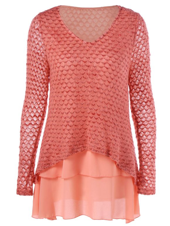 Sweatshirt dégradé  a col V - Orange Rose M
