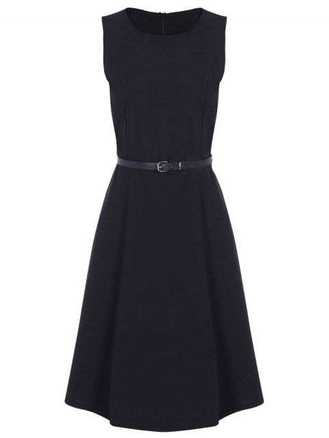 [41% OFF] 2019 Jewel Neck Vintage Dress With Belt In BLACK | DressLily