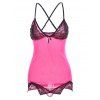 Nuisette chassée - croisée avec dentelle plongée à filet - Rouge Rose ONE SIZE