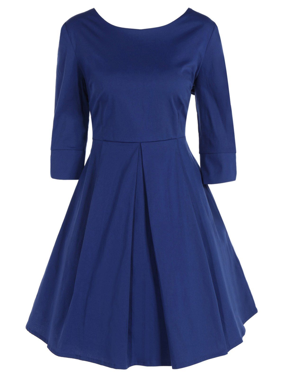 [17% OFF] 2021 Bowknot High Waist Vintage Dress In BLUE | DressLily
