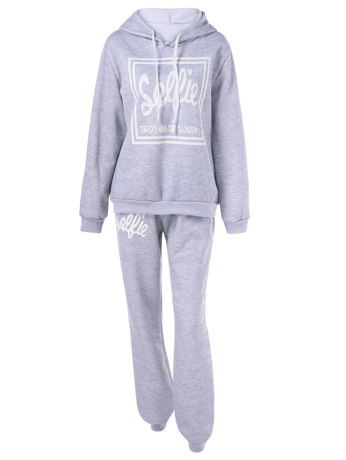 

Hooded Letter Graphic Sweatshirt with Jogger Pants, Light gray